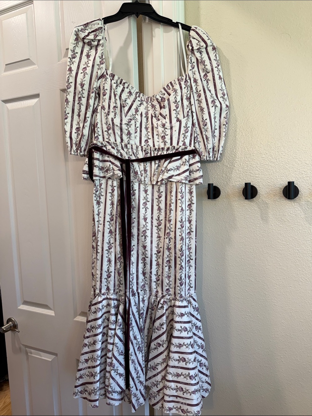 ANTONIO MELANI White Midi Dress with Brown Floral Stripes